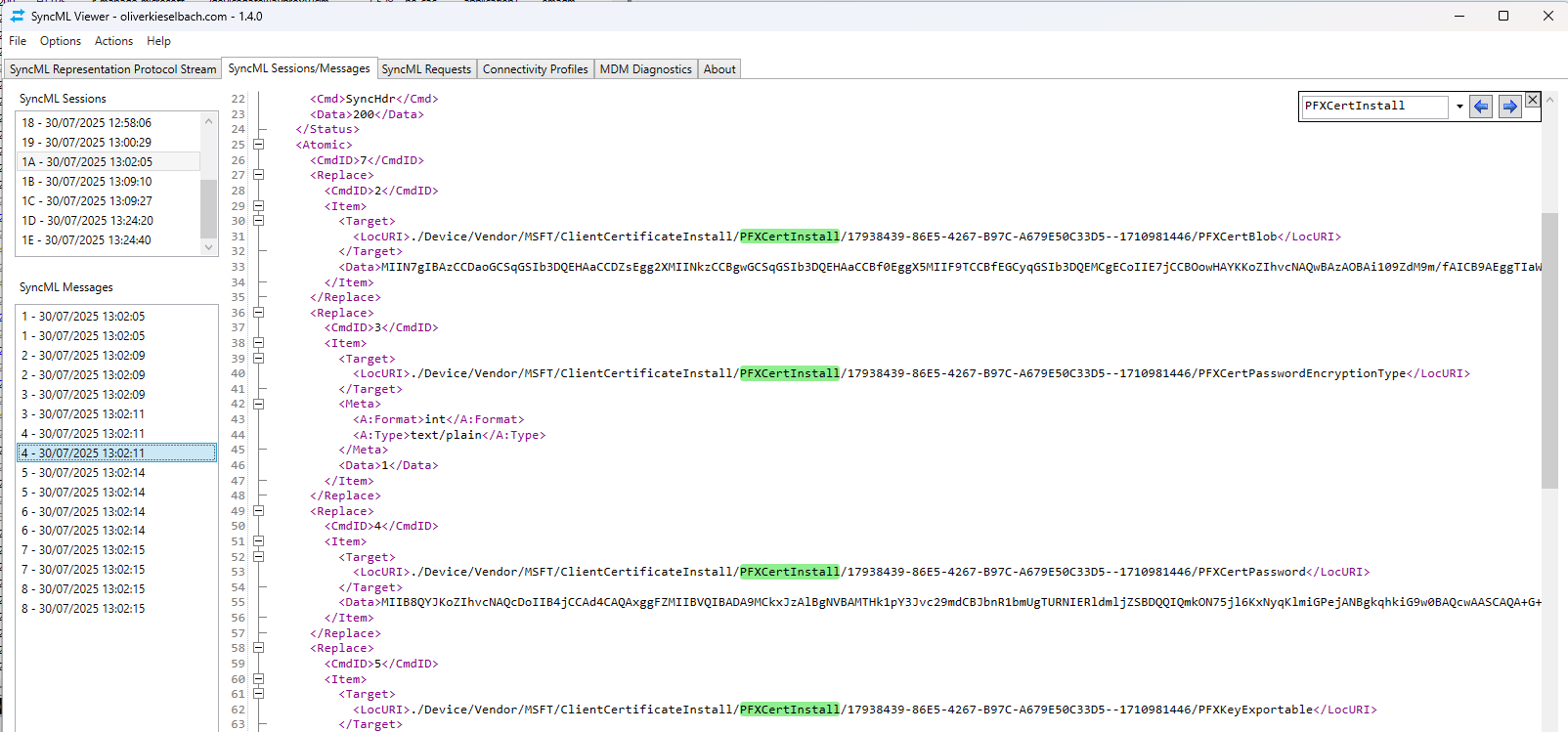 PFXCertInstall in the SyncML