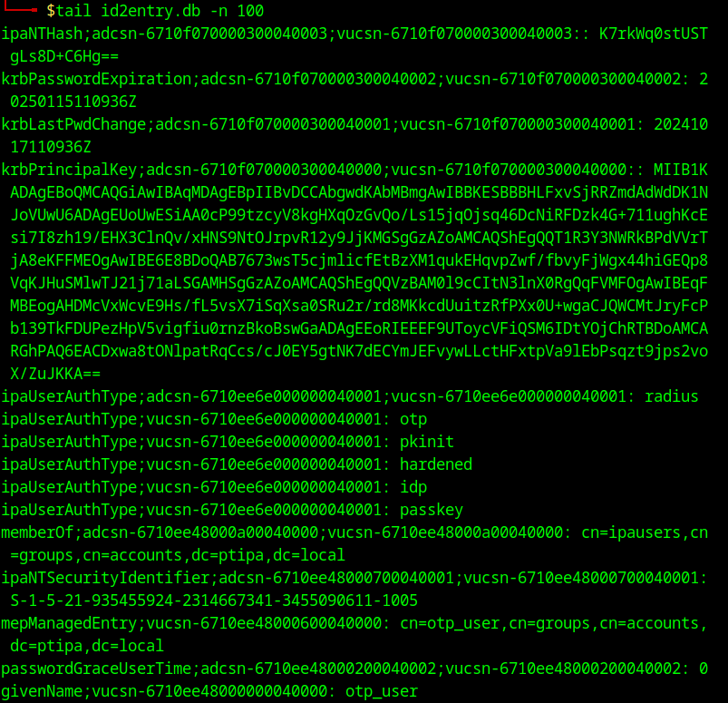 Содержимое id2entry, которое формирует 389 DS