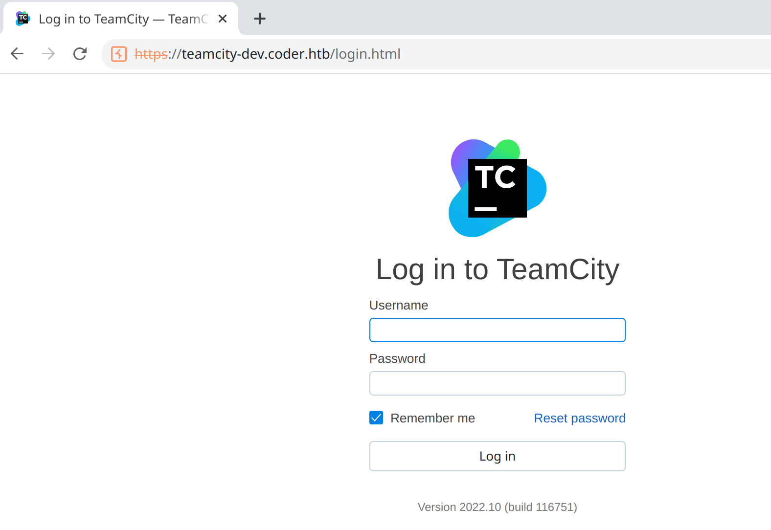 Форма авторизации TeamCity