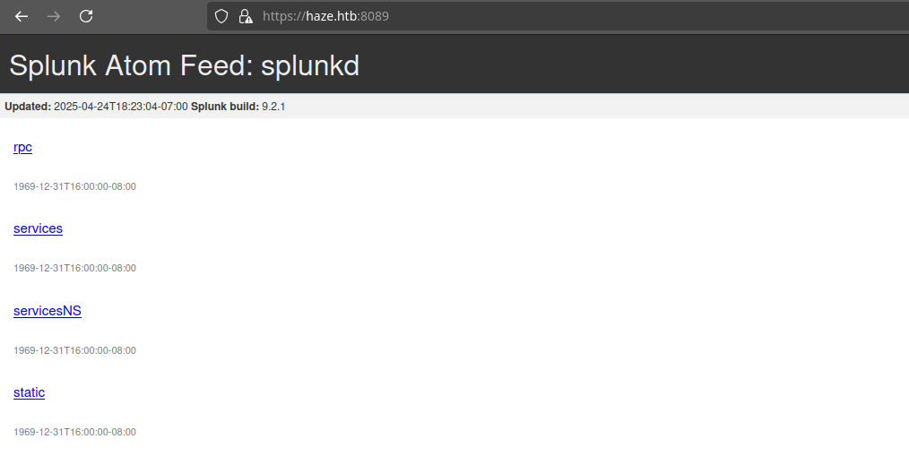 Страница сервиса Splunkd