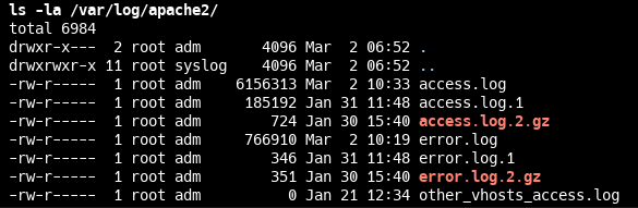 Содержимое каталога /var/log/apache2/