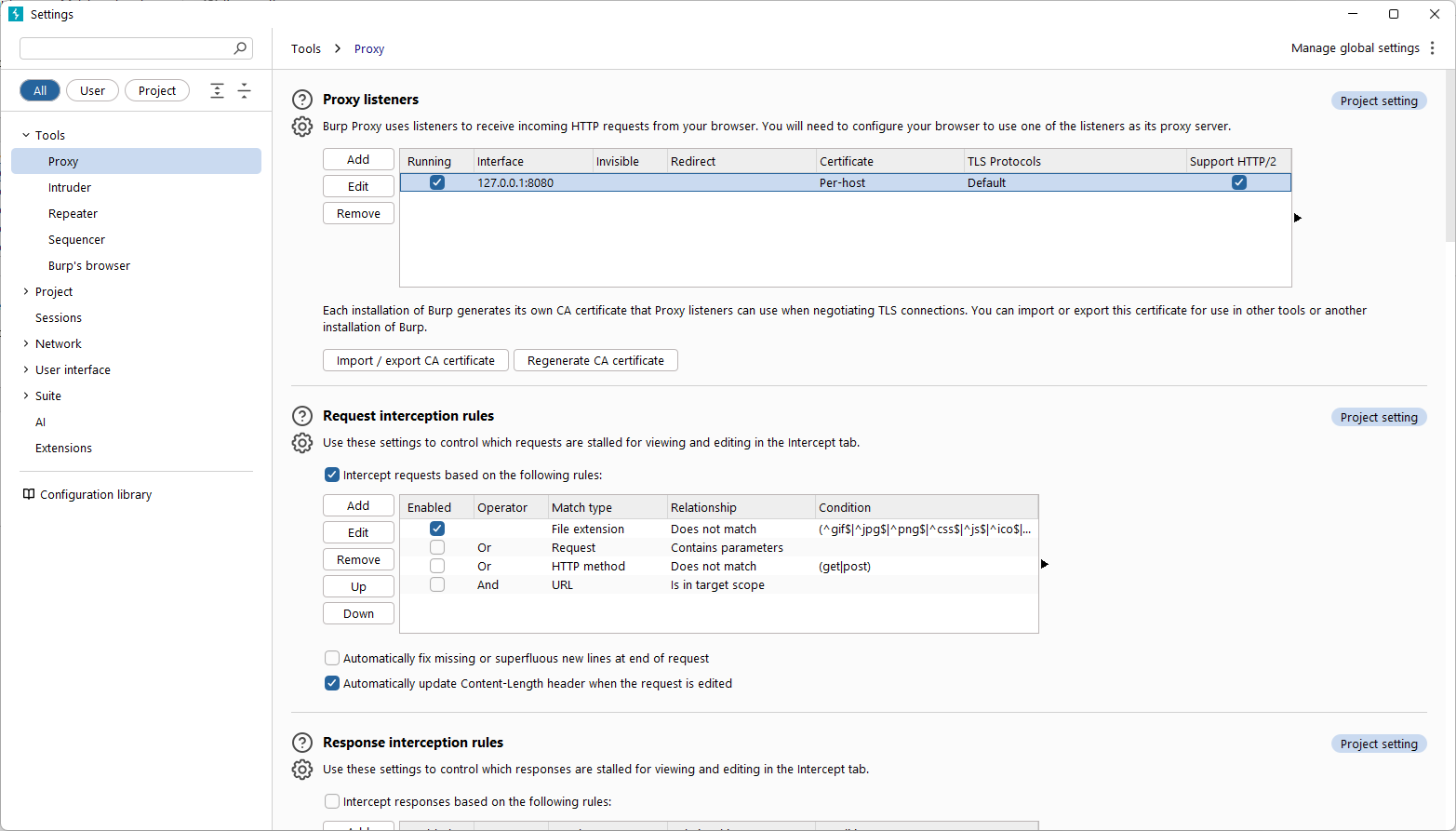 Настройка прокси в Burp Suite
