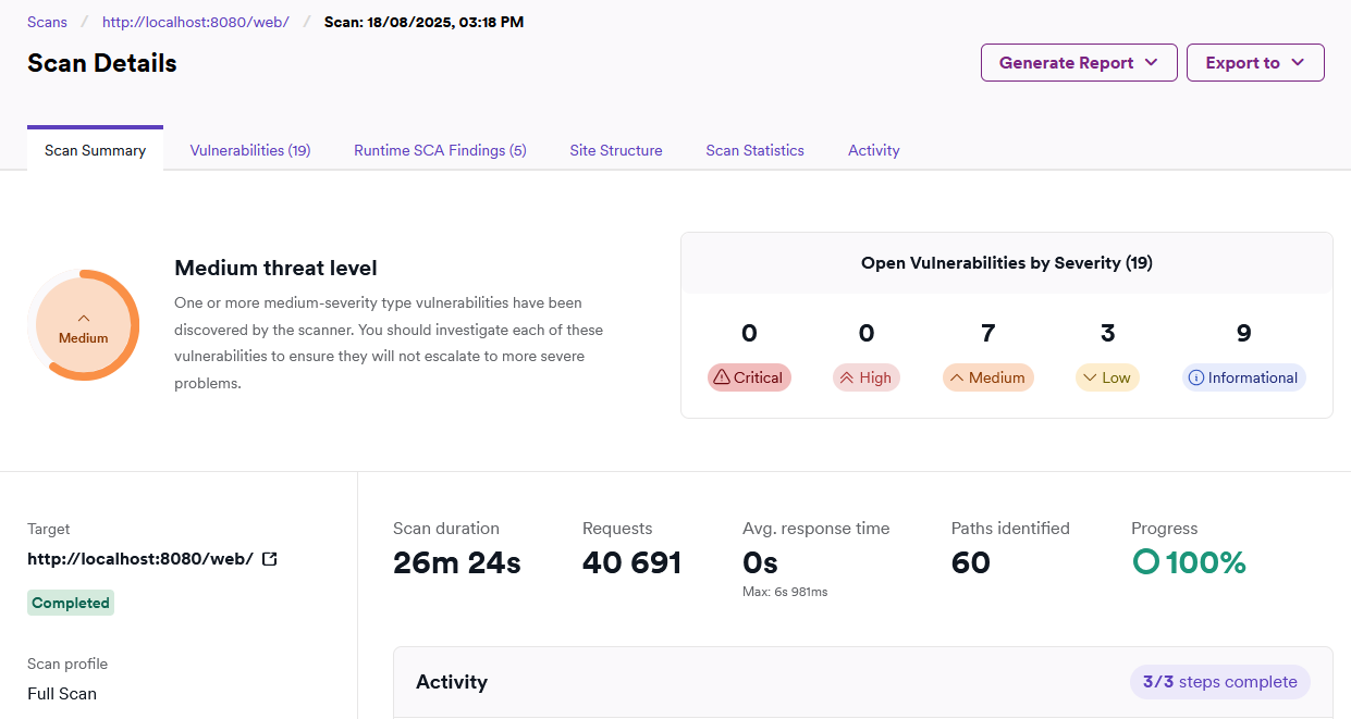 Тестовое сканирование, чтобы убедиться, что «Окунь» не видит CVE