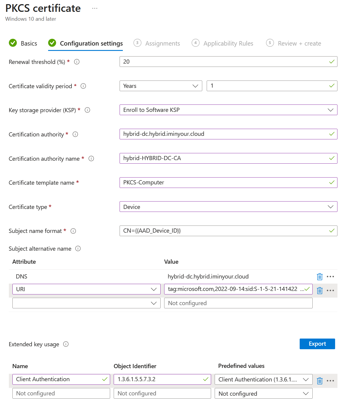 Intune PKCS configuration profile