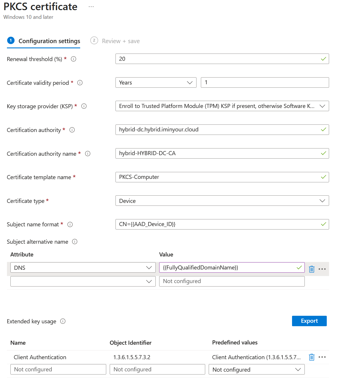 Intune PKCS configuration profile