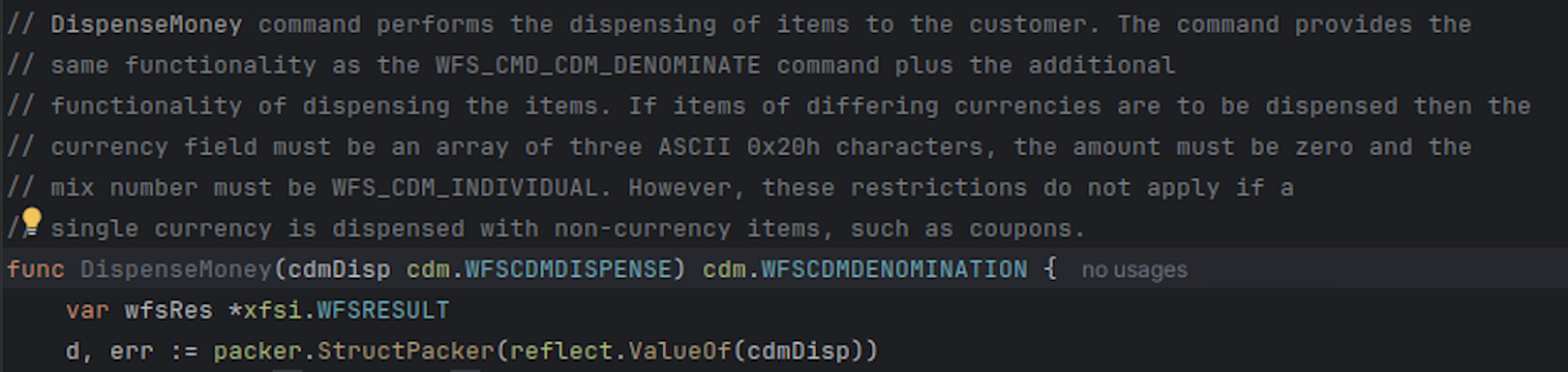 Пример низкоуровневой функции, реализующей соответствующий интерфейс CEN/XFS