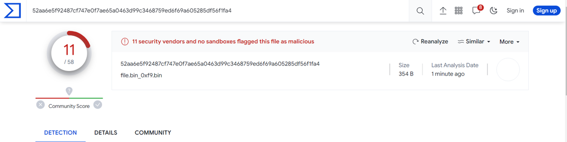 Результаты проверки на VirusTotal