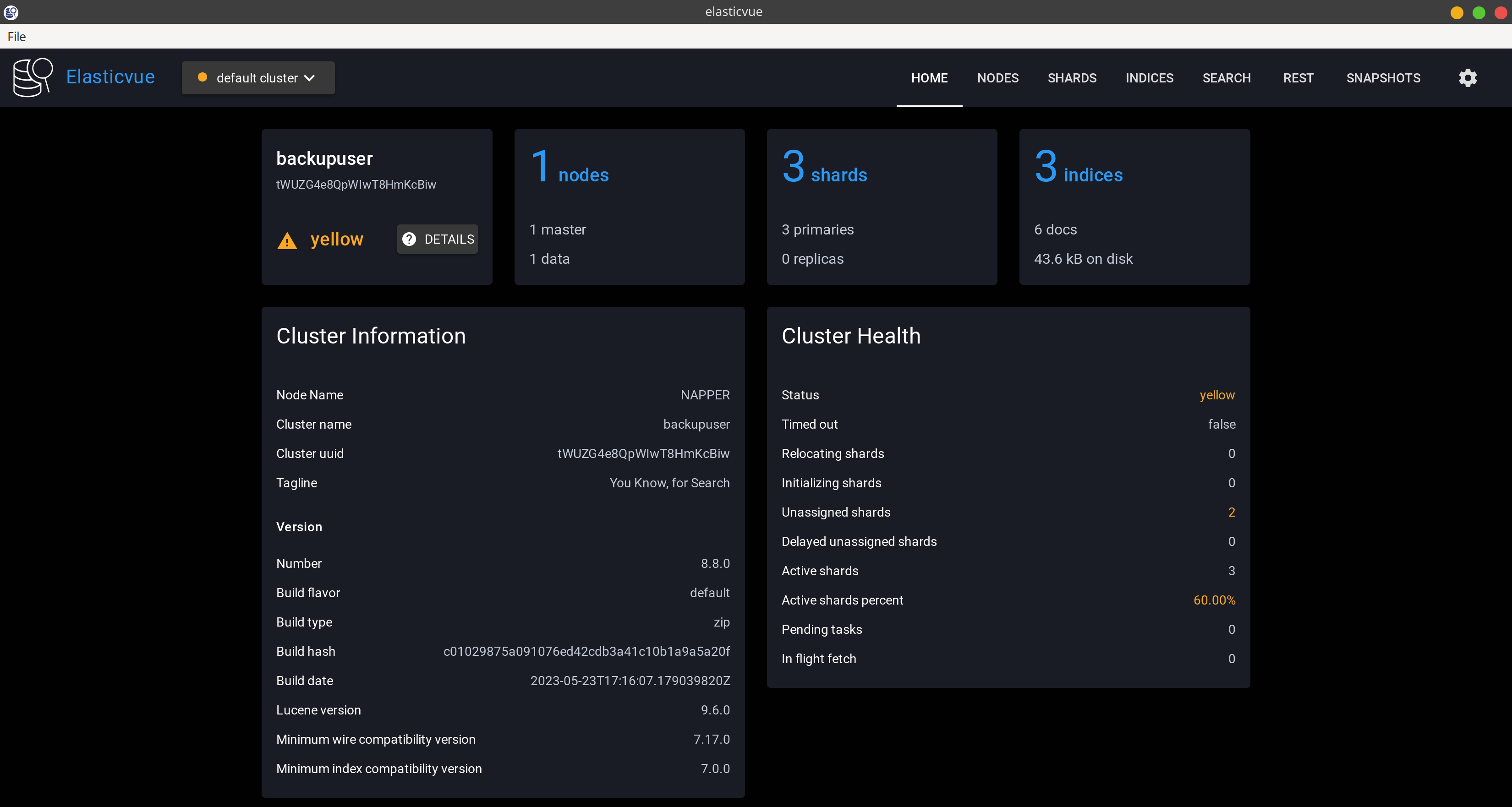 Главная страница Elastic