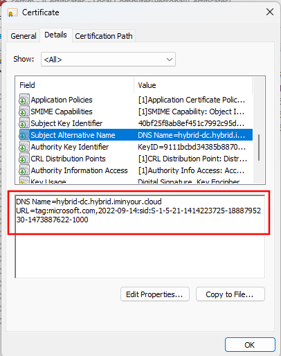 Certificate SANs mapping to a DC