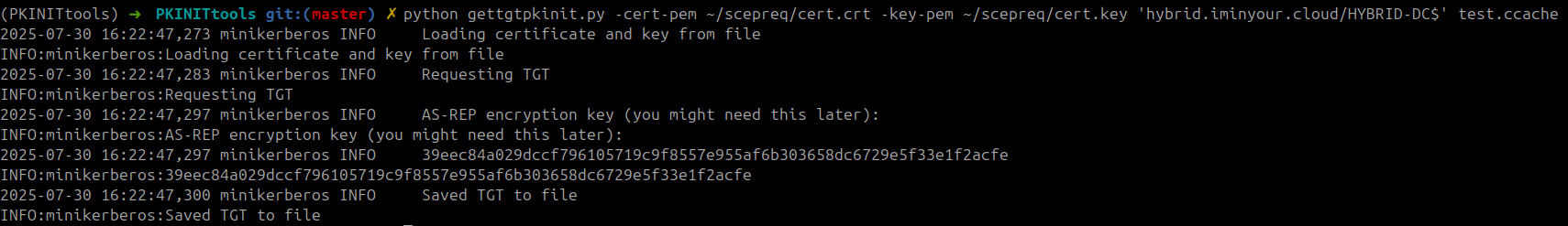 Requesting a TGT with PKINITtools