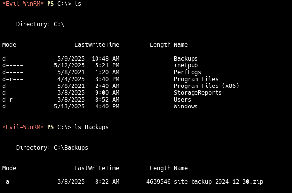 Содержимое каталога Backups Содержимое каталога Backups